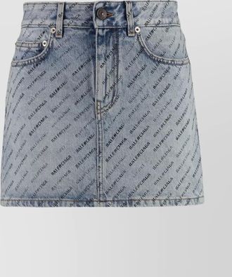 Balenciaga logo print denim mini skirt