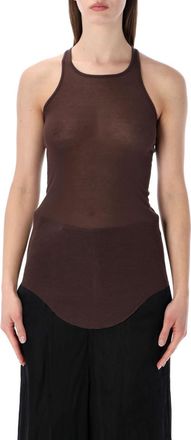 Rick Owens Brown Round Neck Curved Hem Top