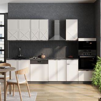 Vicco Cucina componibile Fame-Line, Grigio/beige/antracite, 300 cm con armadio alto, PL Marmo, Vicco