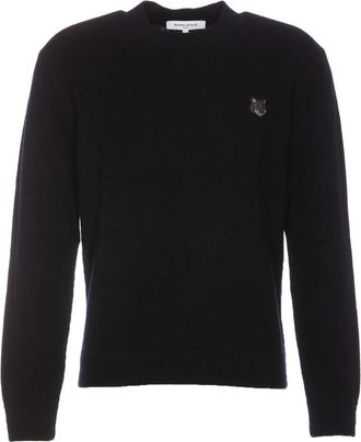 Maison Kitsun&eacute; Zwarte Herentrui - Heren - Ronde hals truien - Zwart - M - Wol - Truien & Vesten
