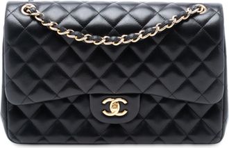 Chanel Pre-owned Womens Jumbo Classic Lambskin Double Flap - Black Leather - One Size