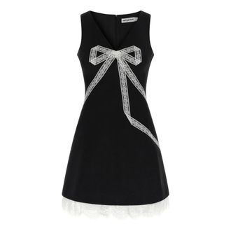 Self Portrait Party Dresses, female, Black, Size: 2XS Crepe Bow Lace Mini Dress