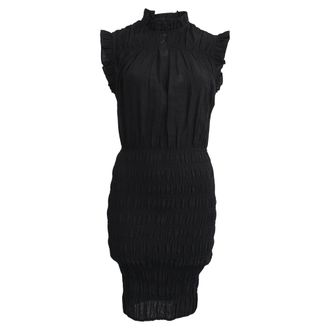Maje Mock Neck Shirred Mini Dress in Black Viscose