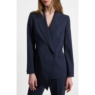 Santorelli Mara Asymmetrical Blazer in Virgin Wool Stretch in Midnight at Nordstrom, Size 10