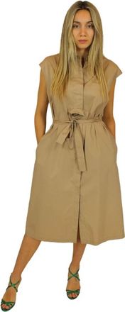 PESERICO Jurk in overhemdstijl - Dames - Casual kleedjes - Beige - L - Katoen - Kleedjes