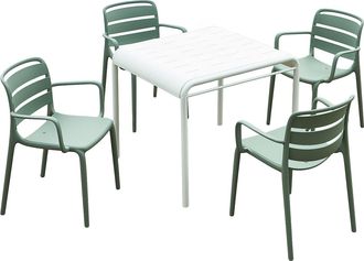 Vente-Unique Comedor de jard&iacute;n en polipropileno: una mesa de 90 cm y 4 sillones apilables - Verde caqui - MOAH de MYLIA