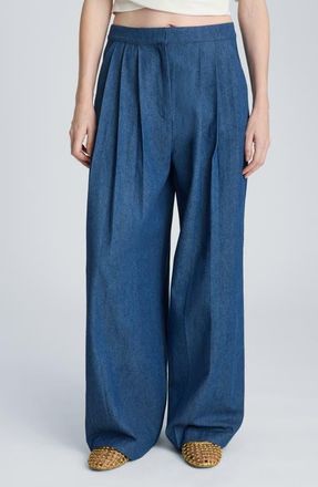 Kenneth Cole Triple Pleat Wide Leg Cotton Pants in Aries Wash at Nordstrom, Size 10