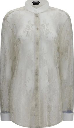 Tom Ford Kanten overhemd met bloemenborduursel - Dames - Blouses & Shirts - Grijs - Maat: 2XS Zijde