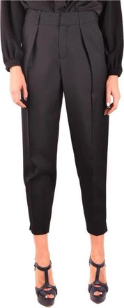 Saint Laurent Wolbroek met rits- en knoopsluiting - Dames - Broeken - Zwart - M - Wol - Broeken
