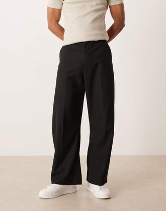 Asos Pantaloni sartoriali bombati neri in twill di misto lana-Nero