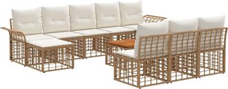 vidaXL Conjunto De Sof&aacute;s De Exterior 11 Uds. Natural Y Crema Poli&eacute;ster Vidaxl