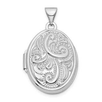 Diamond2Deal 14k White Gold Swirl Design 21mm Oval Locket Pendant