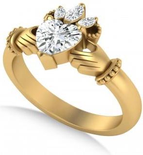 Allurez Lab-Grown Diamond Heart & Marquise Claddagh Ring 14K Yellow Gold (0.89ct)
