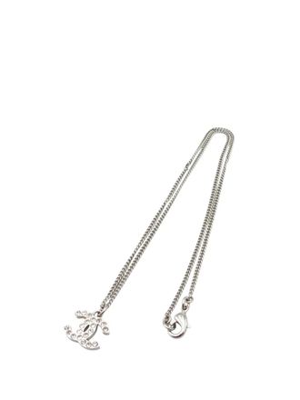 Chanel 2013 Silver Plated CC Rhinestone Pendant Necklace costume necklace - Argento