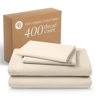 Bare Home 400 Thread Count Organic Cotton Sateen Sheet Set - Split Head King in Sand at Nordstrom