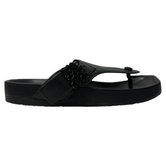 Loewe Pre-owned Womens Ease Embellished Thong Slippers in Black Lamb Leather - Size EU 38