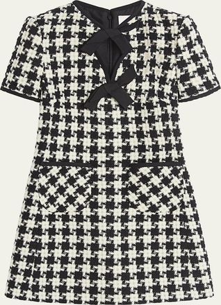 Valentino Garavani Tweed Houndstooth Bow Mini Dress