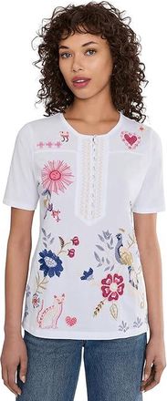 Johnny Was Short Sleeve Seamed T-Shirts - Karissa Womens Clothing White : XL, Cotton