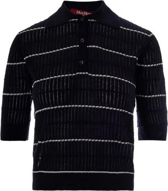 Max Mara Zijden en Wollen Garen Trui - Dames - Polos - Blauw - S - Wol - Tops