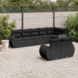 vidaXL Set De Sof&aacute;s De Jard&iacute;n 8 Piezas Y Cojines Rat&aacute;n Sint&eacute;tico Negro Vidaxl
