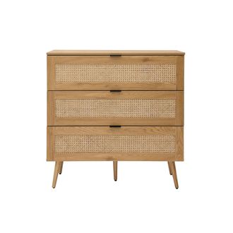 Miliboo Miliboo - C&oacute;moda De Madera Clara, Mimbre Y Metal Negro Con 3 Cajones 100 Cm Manille