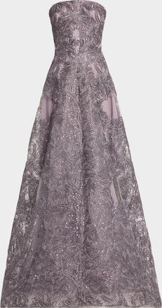 Naeem Khan Strapless Metallic Raffia Gown