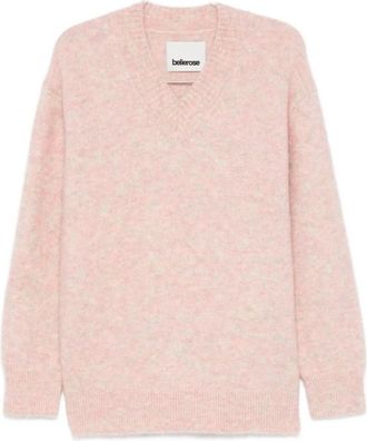 Bellerose Roze V-hals Sweater met Geribbelde Details - Dames - V-hals truien - Roze - 2XS - Truien & Vesten