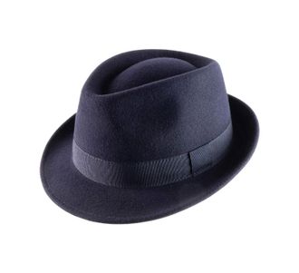 Classic Italy Trilby Hat Wool Felt Packable Water Repellent Classic Trilby Crushable - Size 64 cm - Marine