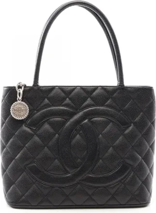 Chanel Black Grained Calfskin Handbag Tote Bag (Pre-Owned)