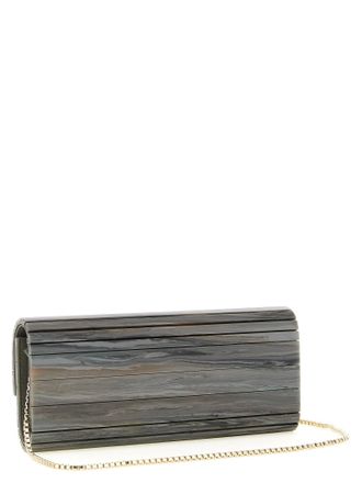 Jimmy Choo London Womens Sweetie Clutch Gray Polyester Leather Brass