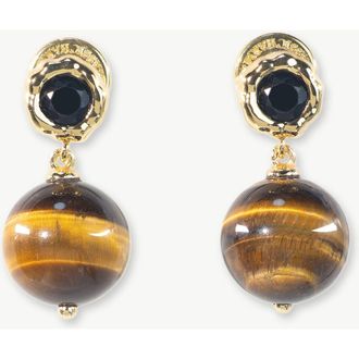 Classicharms Morgan Tigers Eye Beaded Earrings in Gold at Nordstrom