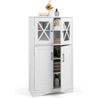 Costway Costway Armario De Ba&ntilde;o, Gabinete De Madera Con 2 Puertas Y 3 Estantes Ajustables, Mueble Auxiliar De Ba&ntilde;o, Armario De Almacenamiento Para Ba&ntilde;o, Sala 