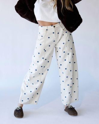 Peach Love California Connect The Dots Barrel Leg Jeans In White/blue