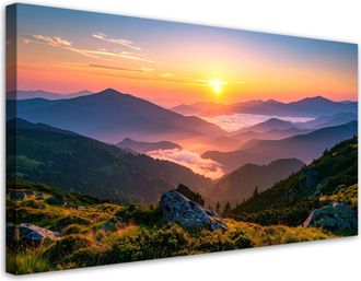 Feeby Cuadro Sobre Lienzo, Paisaje De Monta&ntilde;a Puesta De Sol, 120x60