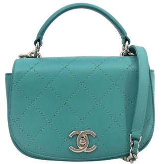 Chanel Ring My Bag Top Handle Bag Stitched Calfskin Green Leather Handbag (Pre-Owned)