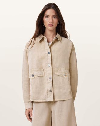 AllSaints Lyocell/Linen Hettie Oversized Linen Blend Shacket, Size: XS