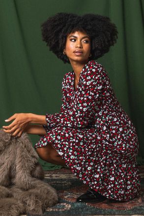 Roman Floral Print Buttoned Dress