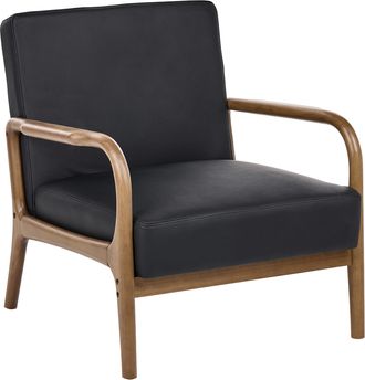 Beliani Sill&oacute;n Moderno De Mediados De Siglo Estructura De Madera Asiento Y Respaldo De Cuero Butaca Retro Negro Sennels