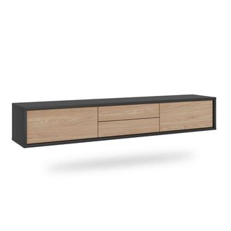 Petits Meubles Mueble tv 2 puertas 2 cajones 180 cm paneles laminados madera y gris