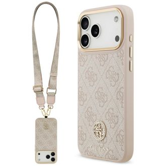 OEM Funda Guess 4g Strass Logo & Big Strap Metal Buttons Magsafe Para Iphone 17 Pro Max (rosa)
