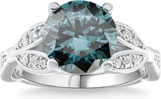 Pompeii3 3 1/4Ct TW Blue & White Vintage Diamond Engagement Ring Lab Grown 10k White Gold