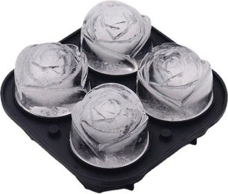 OEM Molde Para Cubitos De Hielo Con Forma De Rosa - 4 Compartimentos, Silicona Con Tapa, Para C&oacute;cteles Y Whisky