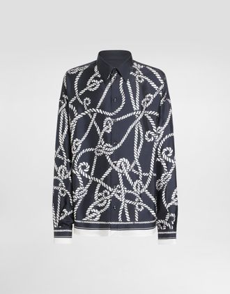 Dolce & Gabbana Marina-print Silk Twill Shirt - Man Shirts Multicolor 42