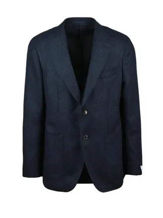 Caruso Rounded Wool Jacket With Two-Button Closure And Multicolor Herringbone Pattern