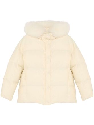 Yves Salomon Jack met capuchon en lamswol afwerking - Beige