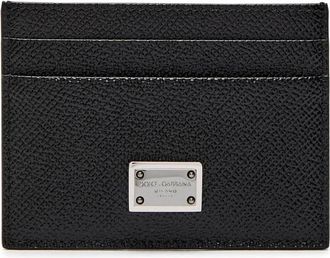 Dolce & Gabbana Logo Pebbled Leather Card Holder - Black - One Size
