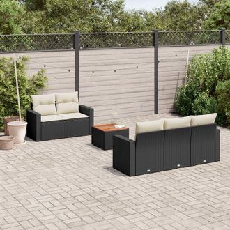 vidaXL Vidaxl - Set De Sof&aacute;s De Jard&iacute;n 6 Piezas Y Cojines Rat&aacute;n Sint&eacute;tico Negro