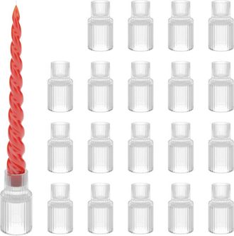 Relaxdays Relaxdays Fluted Candle Holders for Stick Candles, set of 20, HxD: 7 x 4 cm, made from glass, transparent, round design