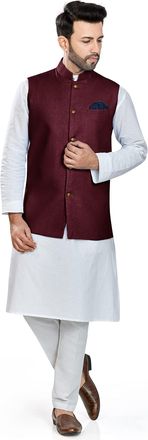 Be Active Mens Nehru Jacket, Linen Vest for Occasions, Mens Nehru Jacket, maroon, XL