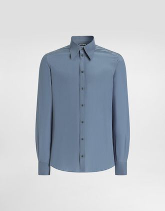 Dolce & Gabbana Silk Cr&ecirc;pe De Chine Gold Shirt - Man Shirts Azure Silk 37